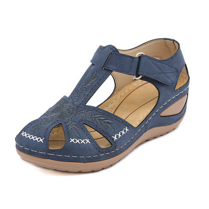 Hollow Out Wedge Sandal with Hook & Loop